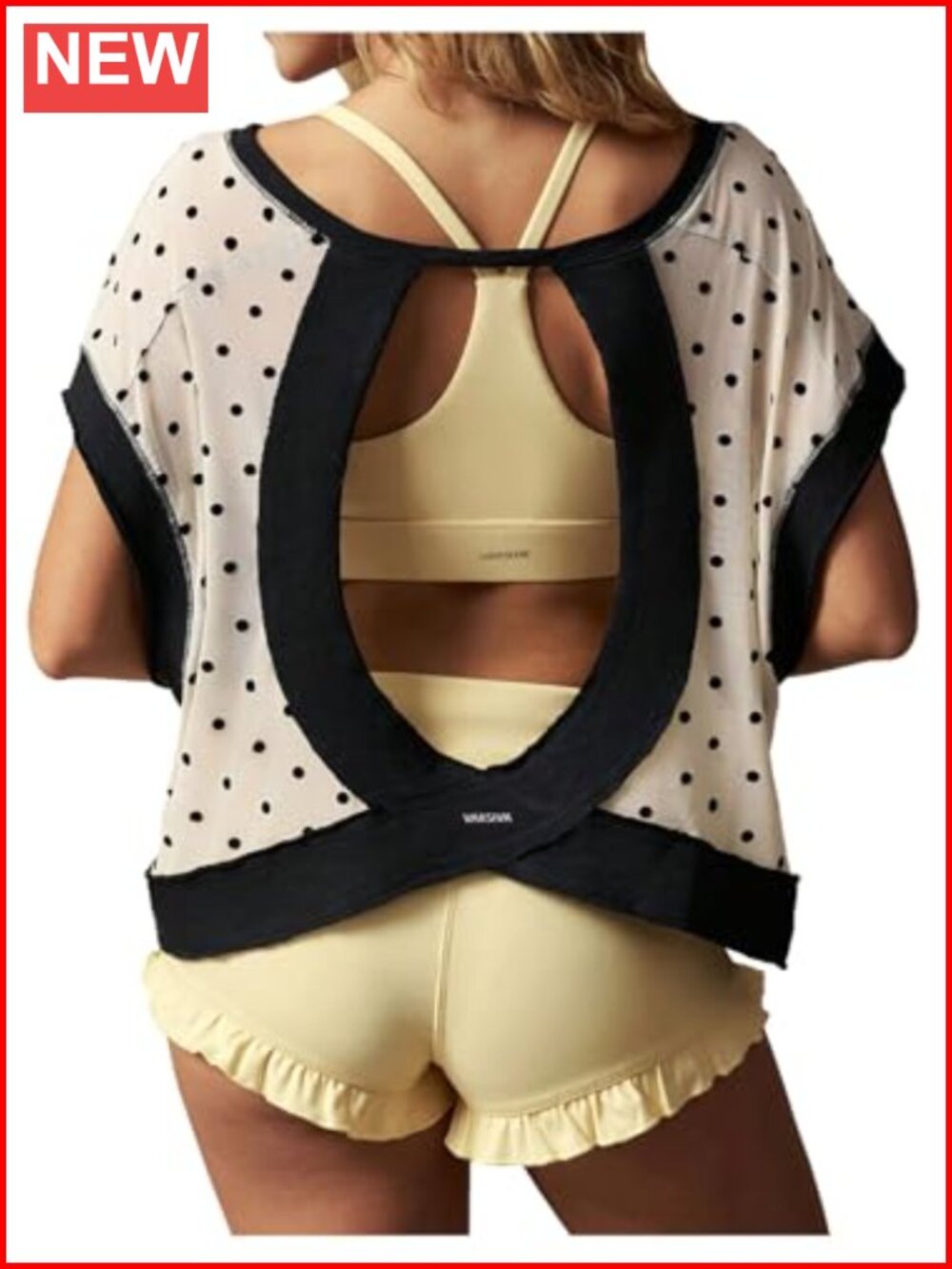 SOLY HUX Women's Polka Dots Mesh Open Back Workout Top Short Sleeve